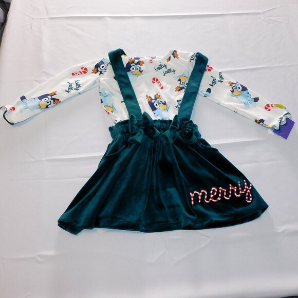 Toddler Girls Bluey Christmas Holiday Dress Reindeer 2pce 2T 3T 4T Merry NEW - Picture 1 of 4